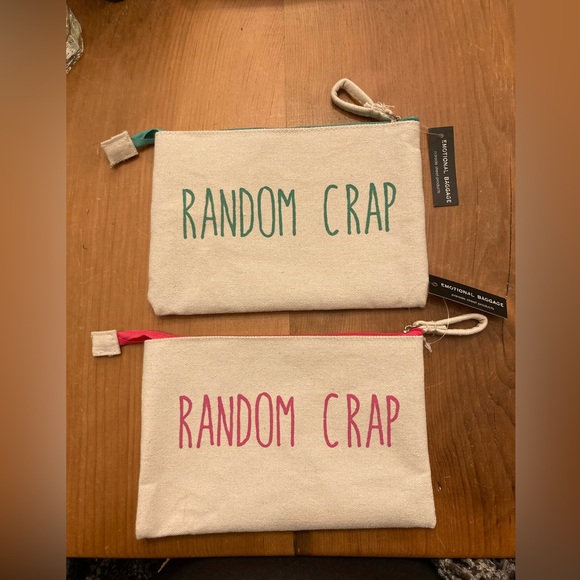 POUCH SET RANDOM CRAP Canvas SET of Two 8” x 5” Cosmetic or Tech Bag - Picture 3 of 8